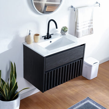 Sherwin Slat Modern Coastal 2-Drawer Wall Mounted Bath Vanity Cabinet Only (Sink Basin Not Included) - JONATHAN Y